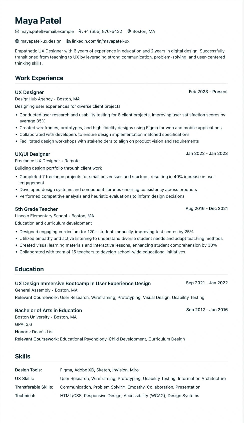 A career changer's resume highlighting transferable skills across industries