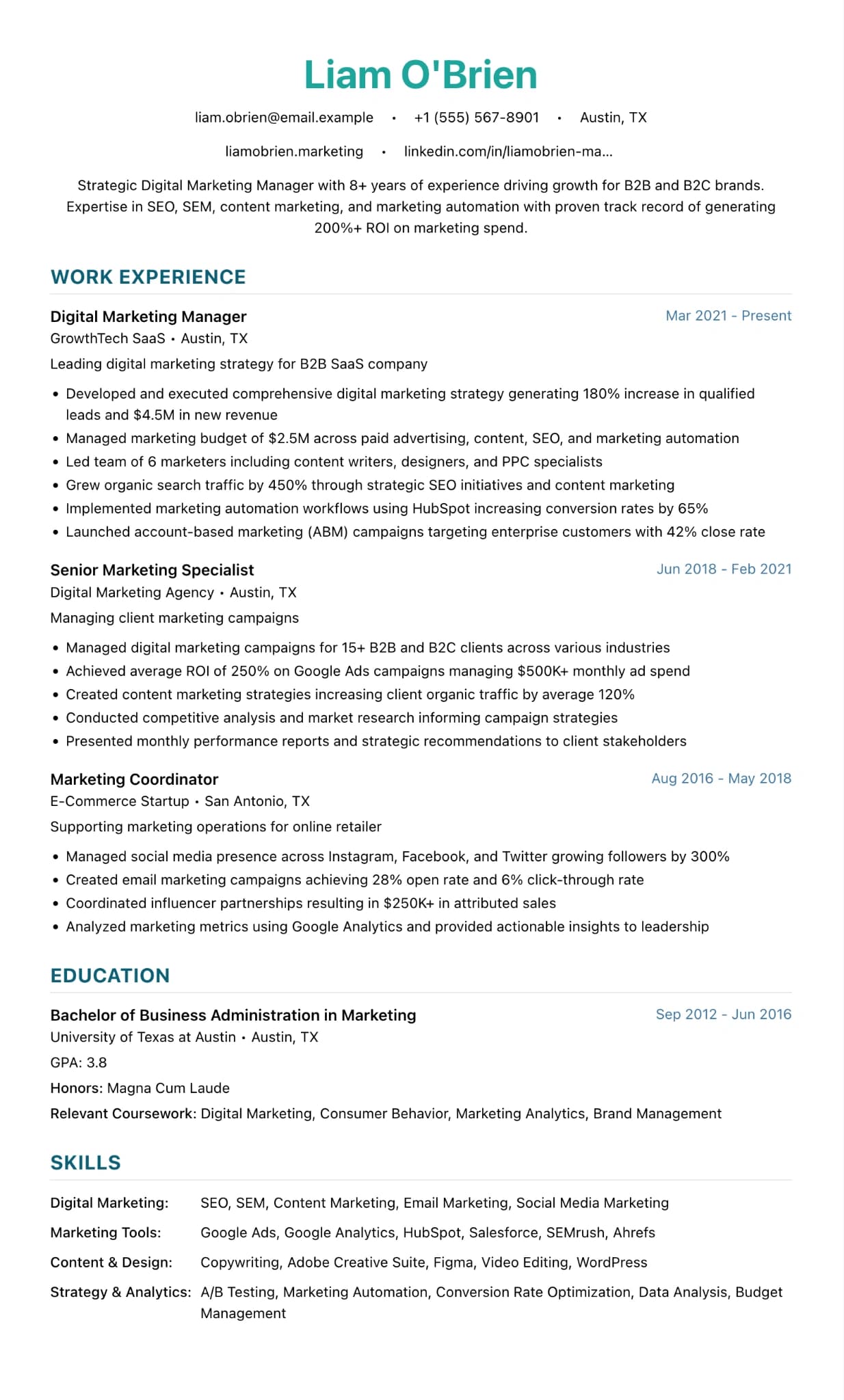 LaTeX ATS Professional (Color) template preview