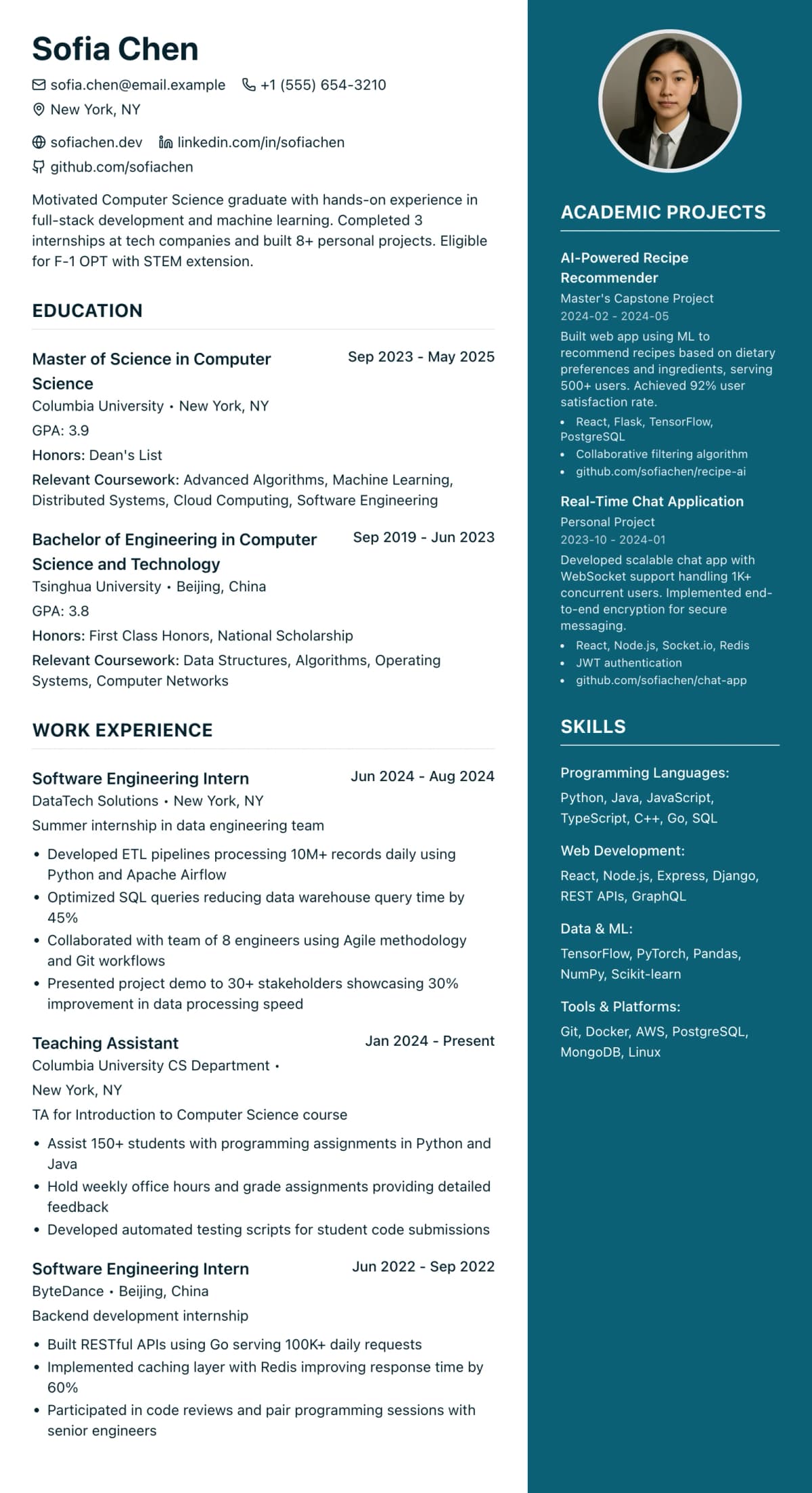 AI resume builder output - professional two-column CV with ATS optimization