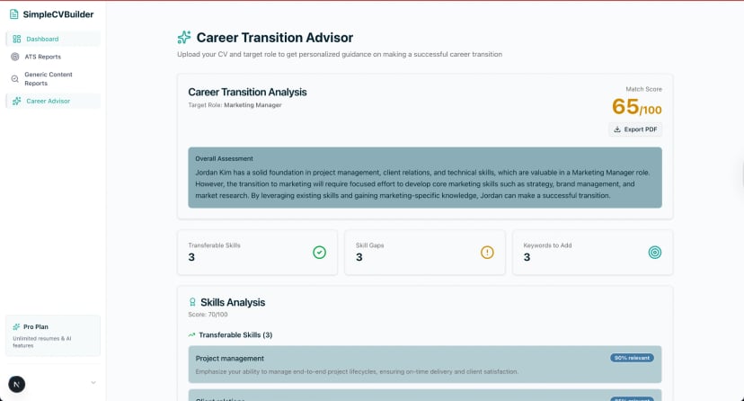 AI Career Tools interface screenshot