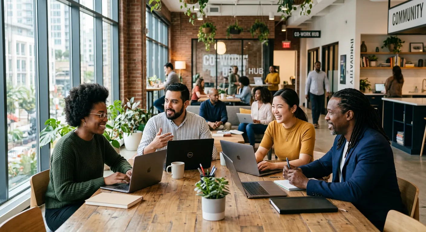 Diverse professionals in a modern co-working space — trusted by job seekers worldwide